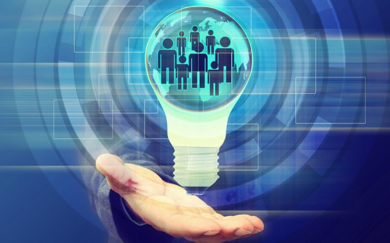 business man holding light bulb Social Network