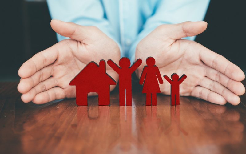 Life and house and health insurance policy concept idea. Finance and insurance.